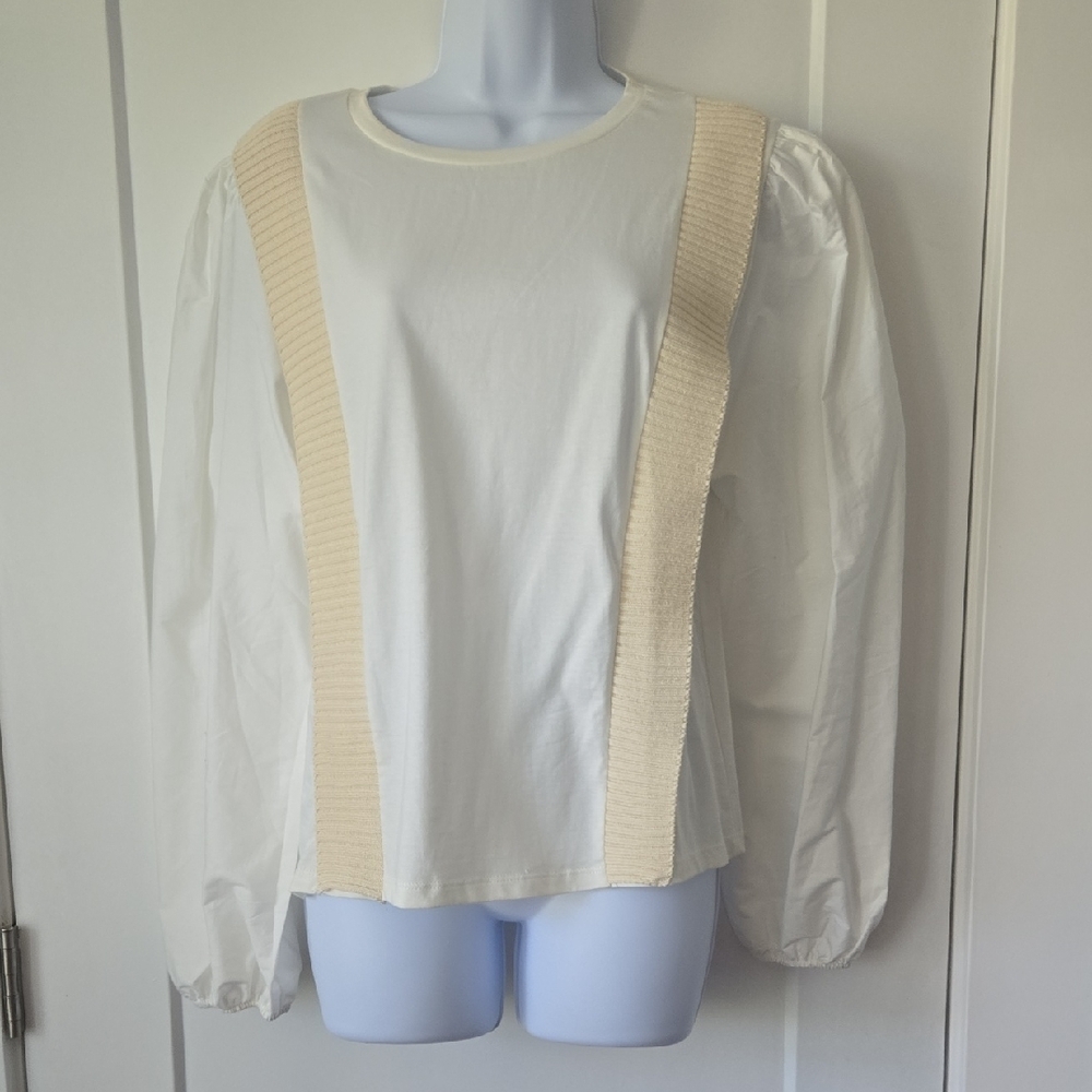 Zara Cream Puff Sleeve Boxy Blouse